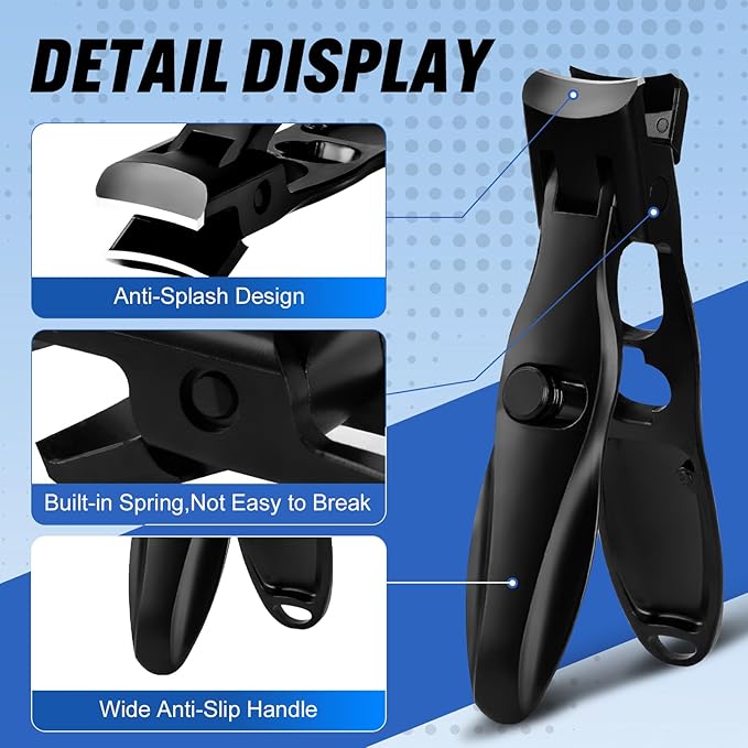 Nail Clippers, Premium Stainless Steel Wide Jaw Anti Splash Design,Ultra Sharp Heavy Duty Clippers with Ergonomic Lever,Perfect for Men,Women, and Seniors(Black)