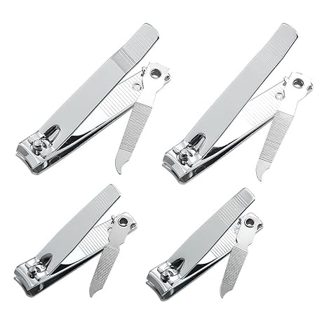 4 Pcs Professional Stainless Steel Toenail Clipper and Fingernails - Swing Out Nail Cleaner/File - Sharpest Stainless Steel Clipper - Wide Easy Press Lever – Nail Cutter
