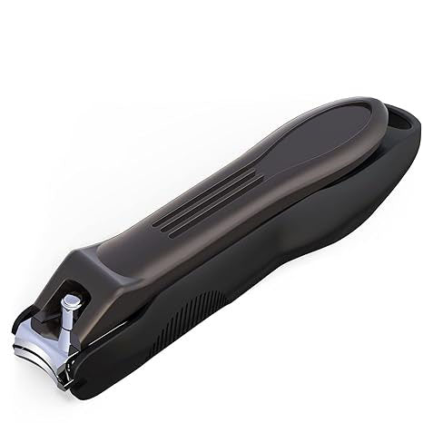 Nail Clippers with No Splash Storage Box, Large Fingernail Toenail Clipper Detachable Easy Clean Nail Cutter Trimmer with Nail Files for Men & Women, Leather Case Packed(Black -1Pack)