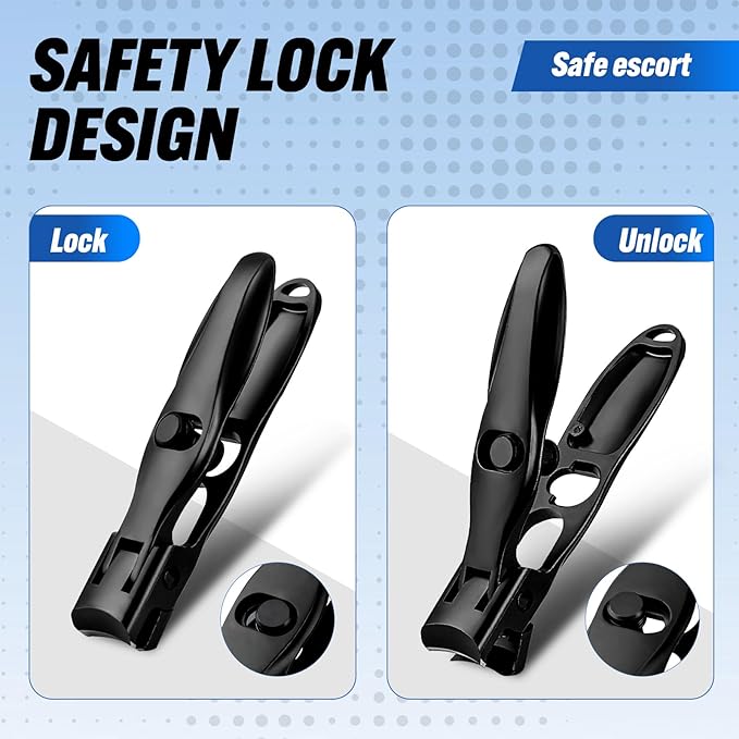 Nail Clippers, Premium Stainless Steel Wide Jaw Anti Splash Design,Ultra Sharp Heavy Duty Clippers with Ergonomic Lever,Perfect for Men,Women, and Seniors(Black)
