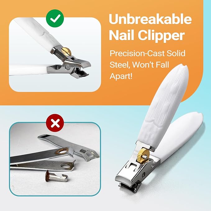 Wide Jaw Anti-Slip Nail Clippers with Safety Lock & Splash Guard – Razor-Sharp Blades for Thick Nails, Heavy Duty Stainless Steel Clipper for Women/Men/Kids/Seniors