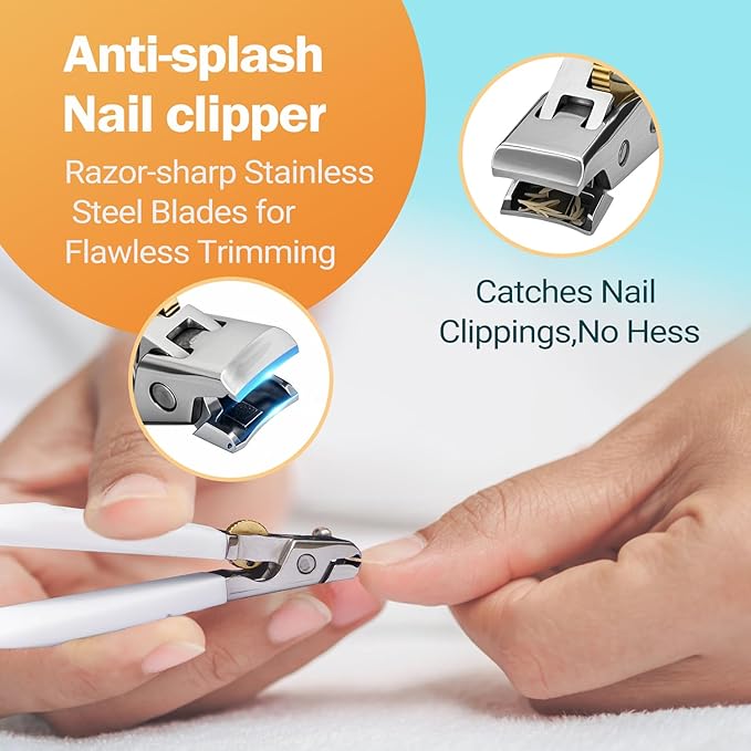 Wide Jaw Anti-Slip Nail Clippers with Safety Lock & Splash Guard – Razor-Sharp Blades for Thick Nails, Heavy Duty Stainless Steel Clipper for Women/Men/Kids/Seniors