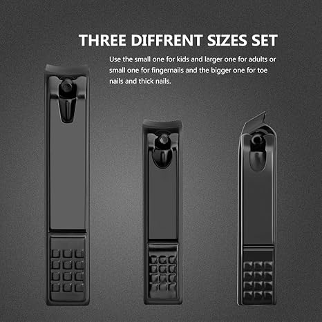 Nail Clippers Set Black Matte Stainless Steel Fingernail & Thick Toenail & Ingrown Nail Clippers, Perfect 3 pcs Nail Clipper Cutter for Men and Women(Black)